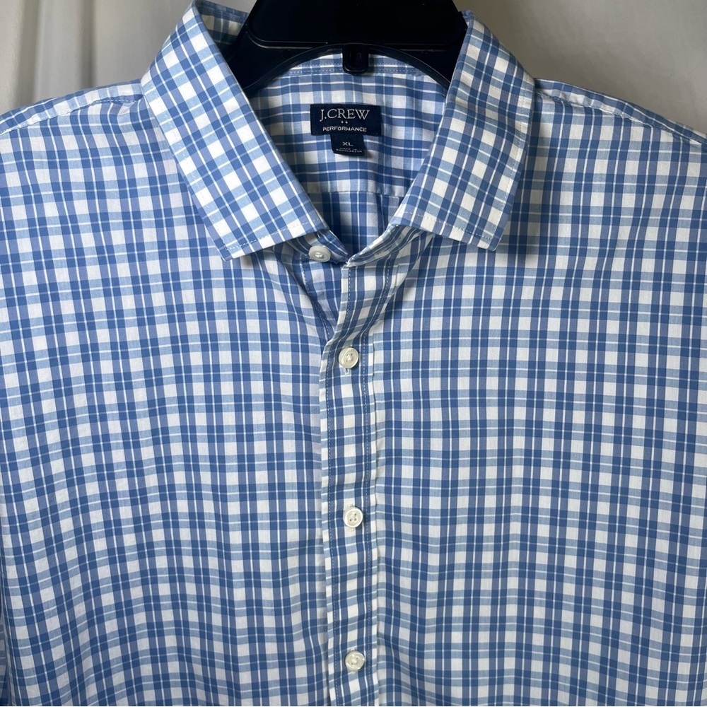J. Crew Men's Performance Long Sleeve Plaid Shirt Light Blue XL Slim‎